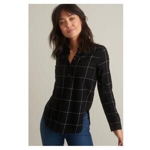 Marine Layer Josie Windowpane Long Sleeve Popover Flannel Cotton Shirt, Small